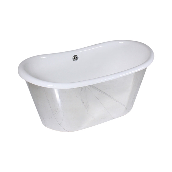 <b><center>'The Westminster59'</b><br> 59" Cast Iron French Bateau Tub with Mirror Polished Stainless Steel Exterior and Drain