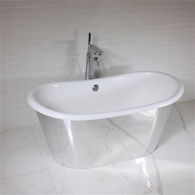 <br>'The Westminster59M' 59" Cast Iron French Bateau Tub Package MIRROR POLISHED Exterior<br>