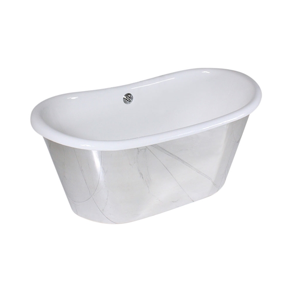 <strong>'The Westminster68' </strong><br>68" Cast Iron French Bateau Tub with Mirror Polished Stainless Steel Exterior and Drain