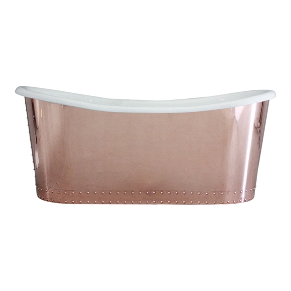 'The Woburn68' 68" Cast Iron French Bateau Tub with Mirror Polished Solid Copper Exterior and Drain