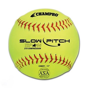 champro asa 11" slow pitch softballs - leather -.44cor - dozen