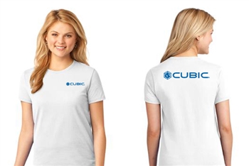 A Ladies Silkscreened Corporate White T-Shirt