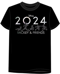 Adult Tee 2024 Marching Silohouette Mickey Minnie Doald Goofy Pluto, Black