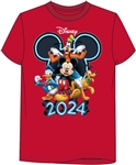 Adult Tee 2024 Friends Mickey Goofy Donald Pluto, Red
