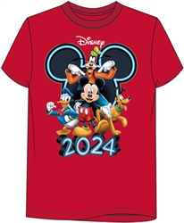 Adult Tee 2024 Friends Mickey Goofy Donald Pluto, Red