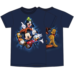 Adult Fab Four Burst Mickey Goofy Donald Pluto Tee, Navy