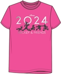 Adult Tee 2024 Marching Silohouette Mickey Minnie Doald Goofy Pluto, Pink