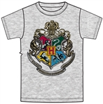 Adult Unisex T Shirt Harry Potter Hogwarts Crest, Gray