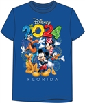 Adult Tee 2024 Party Mickey Minnie Pluto Goofy Donald, Royal Blue (Florida Namedrop)