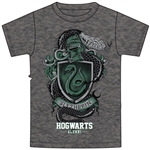 Adult Unisex T Shirt Harry Potter Slytherin Crest, Charcoal Heather