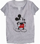 Womens V Neck T Shirt Old School Mickey, Gray Heather