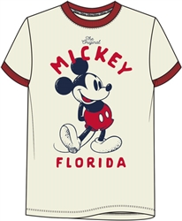 Adult Ringer Tee Mickey Standing, Ivory (Florida Namedrop)