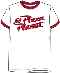 Adult Ringer Tee Toy Story Pizza Planet, White & Red