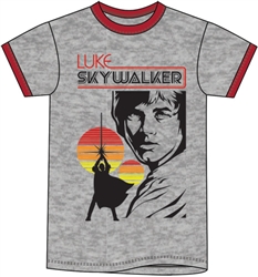 Adult Unisex Ringer T Shirt Star Wars Luke Skywalker, Gray