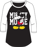 Junior Fashion Top 3/4 Sleeve Mickey Mouse Name SJ, Black White