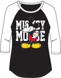 Junior Fashion Top 3/4 Sleeve Mickey Mouse Name SJ, Black White