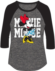 Junior Fashion Top 3/4 Sleeve Minnie Mouse Name SJ Top, Black Gray