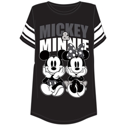 Plus Size Football Tee Mickey and Minnie Sitting, Black