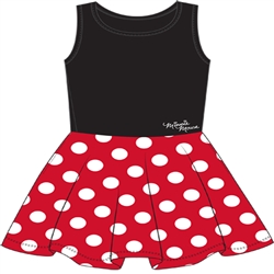 Youth Girls Tank Dress Cosplay Minnie Mouse Polka Dots, Black Red