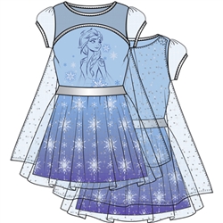 Girls Frozen II Water Nokk Sparkle Cape Dress, Blue Purple