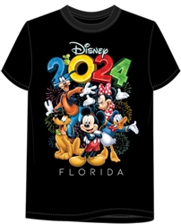 Youth Tee 2024 Party Mickey Minnie Pluto Goofy Donald, Black (Florida Namedrop)