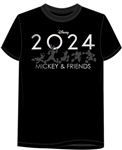 Youth Tee 2024 Marching Silohouette Mickey Minnie Doald Goofy Pluto, Black