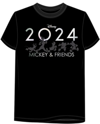 Youth Tee 2024 Marching Silohouette Mickey Minnie Doald Goofy Pluto, Black