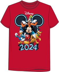 Youth Tee 2024 Friends Mickey Goofy Donald Pluto, Red