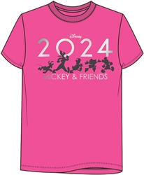 Youth Tee 2024 Marching Silohouette Mickey Minnie Doald Goofy Pluto, Pink