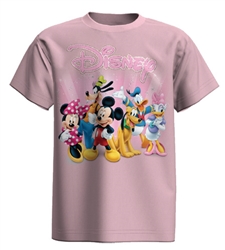 Youth Girls Tee Mickey Minnie Goofy Donald Daisy Pluto Group, Light Pink