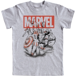 Youth Boys T-Shirt Avengers Assembled Captain America, Thor, Hulk, Gray (Namedrop Required)