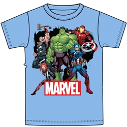 Youth Boys T-Shirt Marvel Avengers Group Hulk, Captain america, Iron Man, Thor, Black Widow, Blue