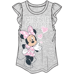 Youth Girls Minnie Blow a Kiss Flutter Sleeve Top, Gray Pink