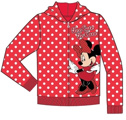 Toddler Too Cute to Care Minnie Zip Up Hoodie, Red White Polka Dots