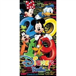 2019 Dated Stack Five Mickey Minnie Goofy Donald Pluto 28x58 Beach Towel, Multi (Florida Namedrop)