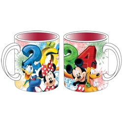 14oz Relief Mug 2024 Numbers Above Mickey Minnie Donald Goofy Pluto, White Red
