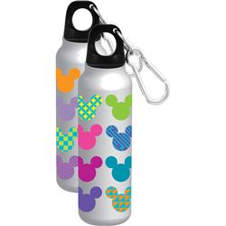 Mickey Mouse Icon Heads Pop Colors Aluminum Water Bottle - Wide Mouth, Silver