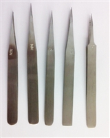 Tweezer Set of 5 Pieces (AA, MM, NN, 3 & 5) Steel Stainless