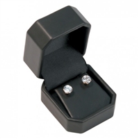 Earring Box Tall Round Corners Black Leatherette