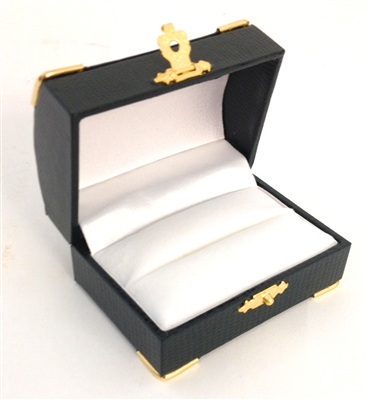 Double Ring Box Green with Gold Corners/Clasp