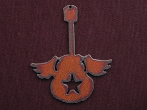 Rusted Iron Guitar With Wings And Star Cut Out Pendant
