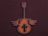 Rusted Iron Guitar With Wings And Cross Cut Out Pendant