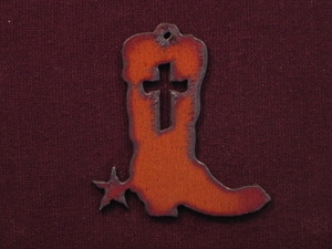 Rusted Iron Cowboy Boot With Cross Pendant