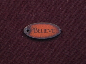 Rusted Iron Oval Believe Pendant With One Hole