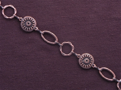 Handmade Chain Antique Copper Colored Etched Discs, Ovals & Rings