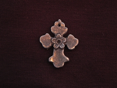 Cross With Flower Center Antique Silver Colored Fresh Lipstick Pendant