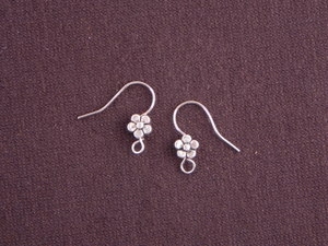 Ear Wires Silver Colored Brass Flowers