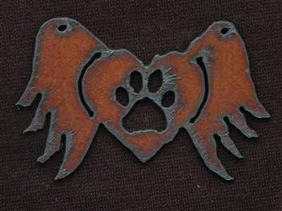 Rusted Iron Winged Heart With Paw Print Pendant
