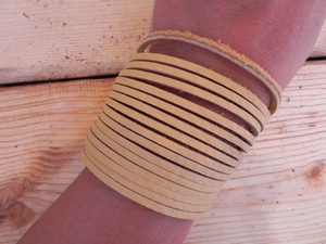 Leather Shredded Cuff Bracelet Saddle (Chamois Cloth)