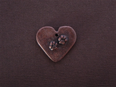 Small Heart With Paw Prints Antique Copper Colored Fresh Lipstick Pendant